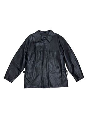 PELLE CUIR Vintage Genuine Leather Black Casual Heavy Jacket Coat Mens Large